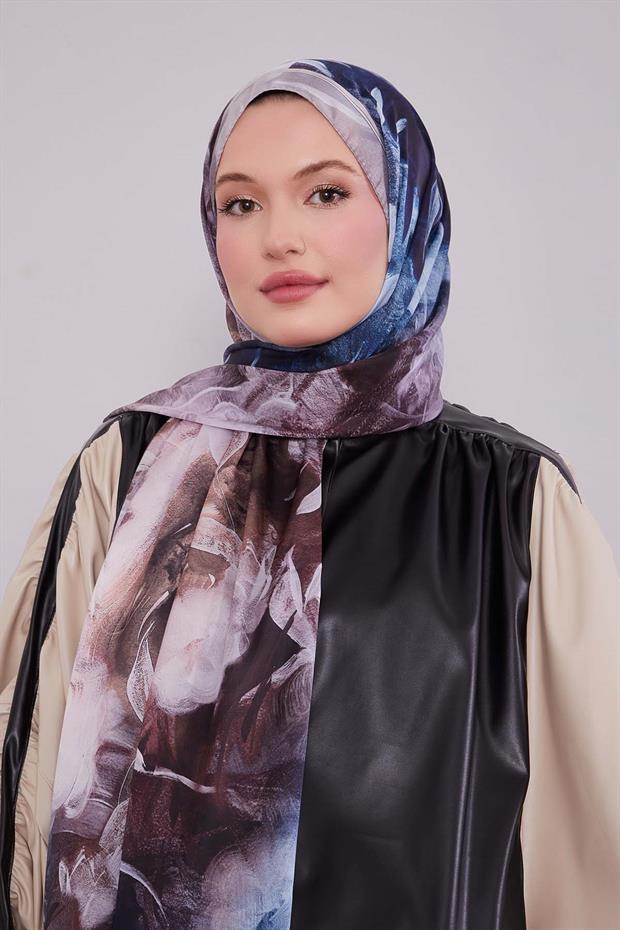 Krem Karışık Yaprak Desen Hint İpeği Şal