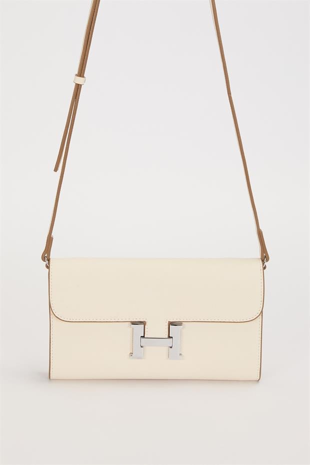 Krem Kenar Dikiş Detaylı Omuz Çantası