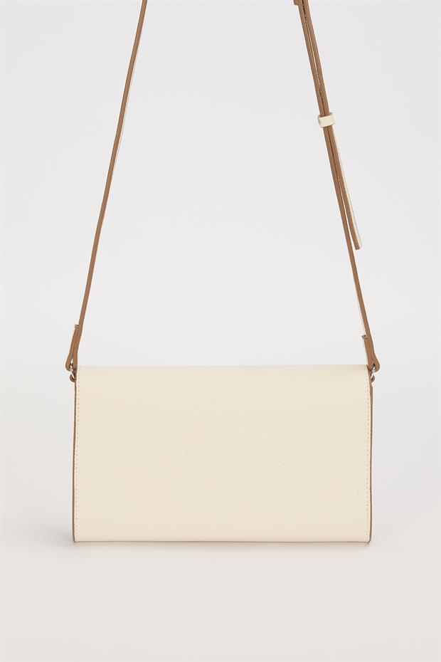 Krem Kenar Dikiş Detaylı Omuz Çantası
