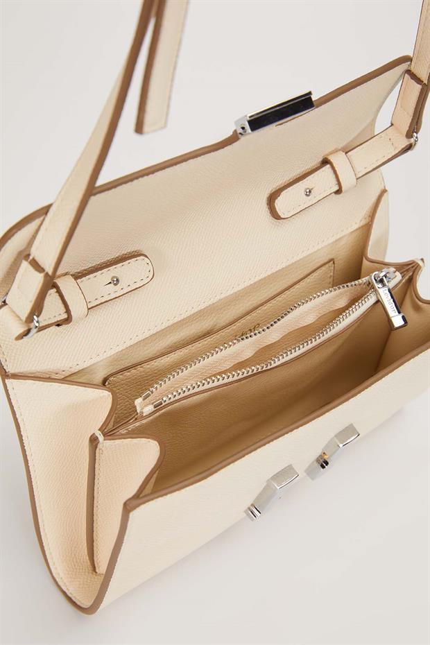 Krem Kenar Dikiş Detaylı Omuz Çantası