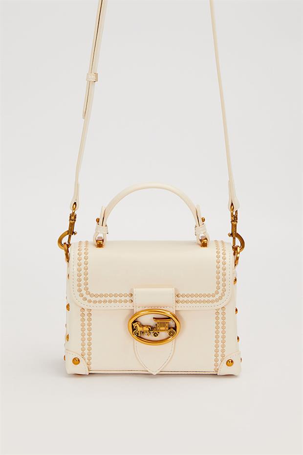 Krem Kenar Zımba Detaylı Omuz Çantası