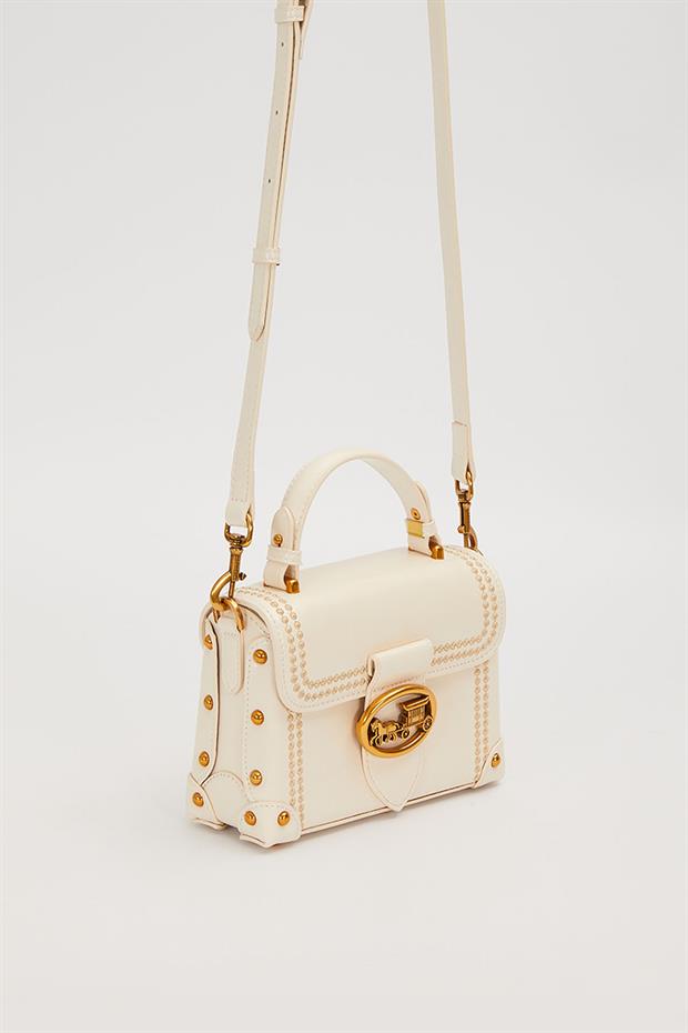 Krem Kenar Zımba Detaylı Omuz Çantası