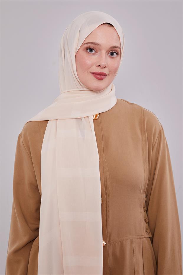 Krem Kendinden Çizgili Dream Şal