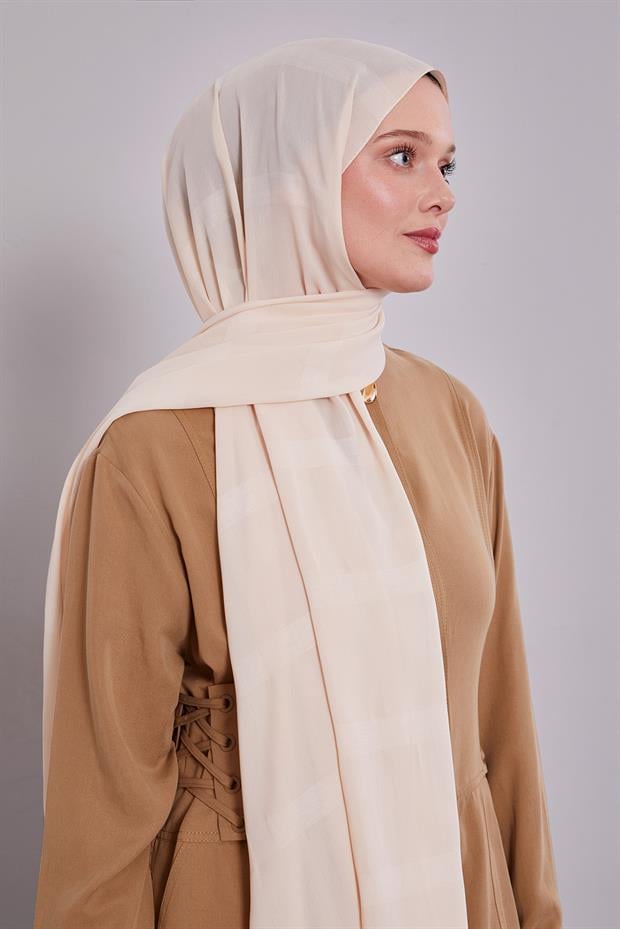 Krem Kendinden Çizgili Dream Şal