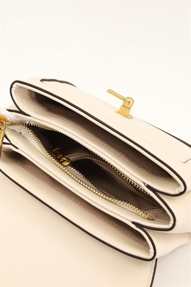 Krem Kilit Çevirmeli Omuz Çantası