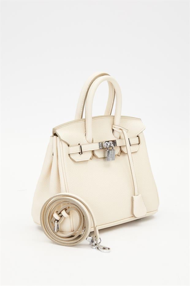 Krem Kilit Kapama Detaylı El Çantası