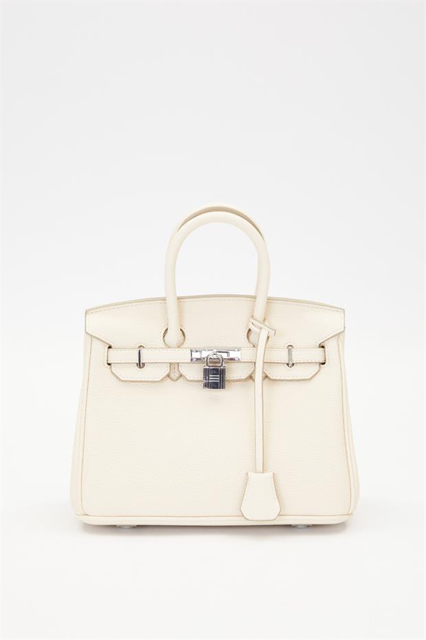 Krem Kilit Kapama Detaylı El Çantası