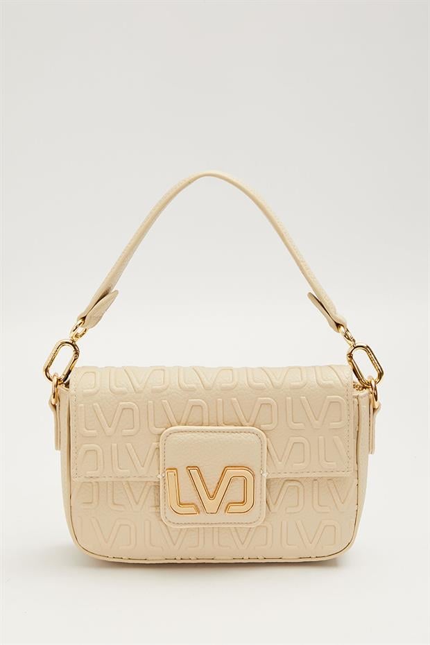 Krem Kısa Askılı Dokulu Omuz Çantası