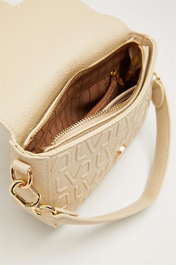 Krem Kısa Askılı Dokulu Omuz Çantası