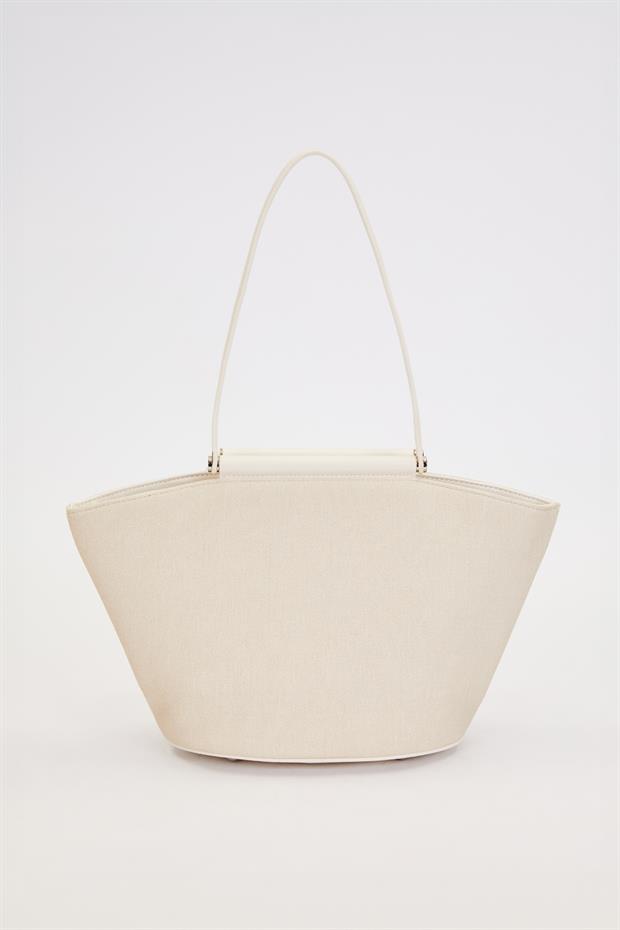 Krem Kumaş Görünümlü Omuz Çantası