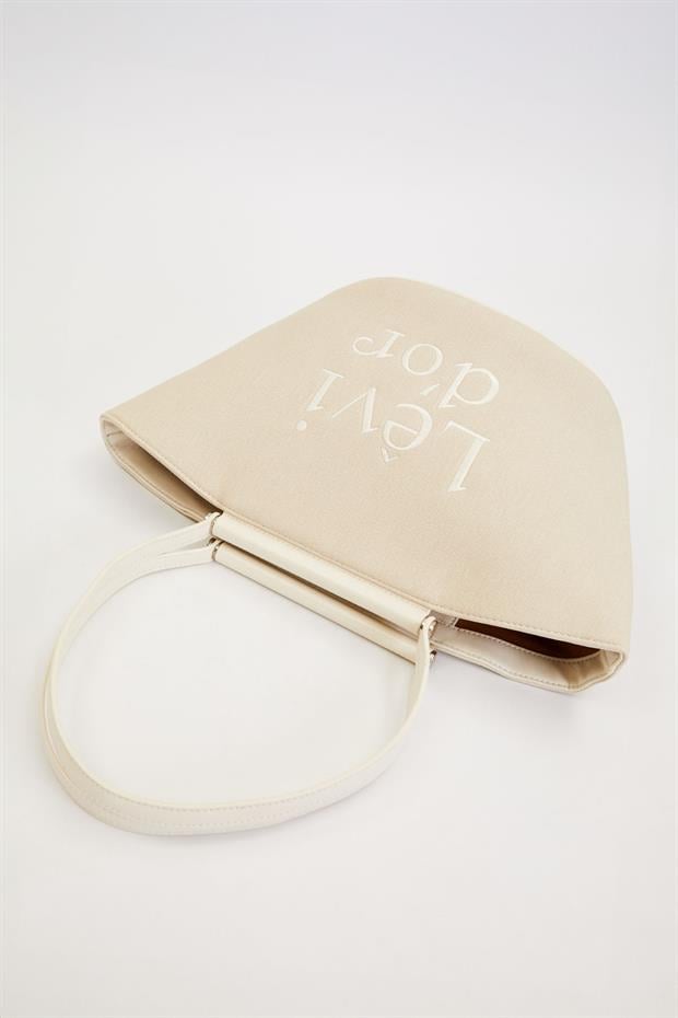 Krem Kumaş Görünümlü Omuz Çantası