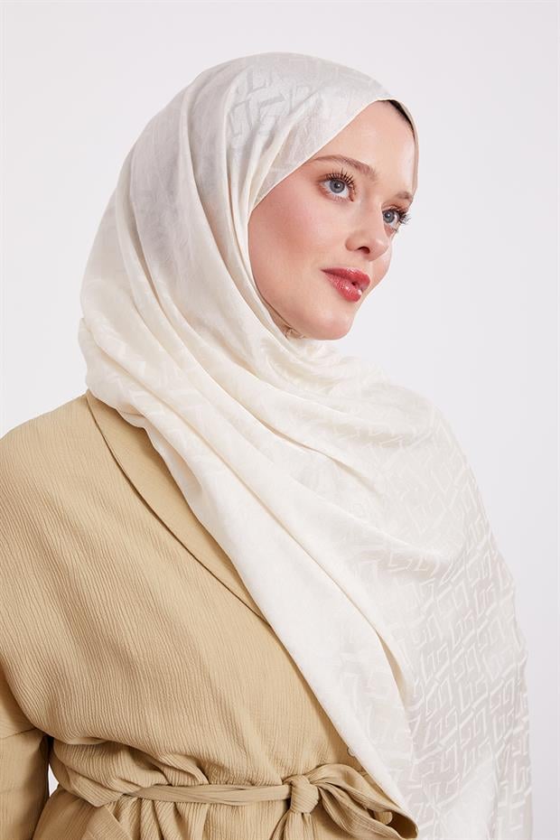 Krem L Desen İtalyan Jakar Şal