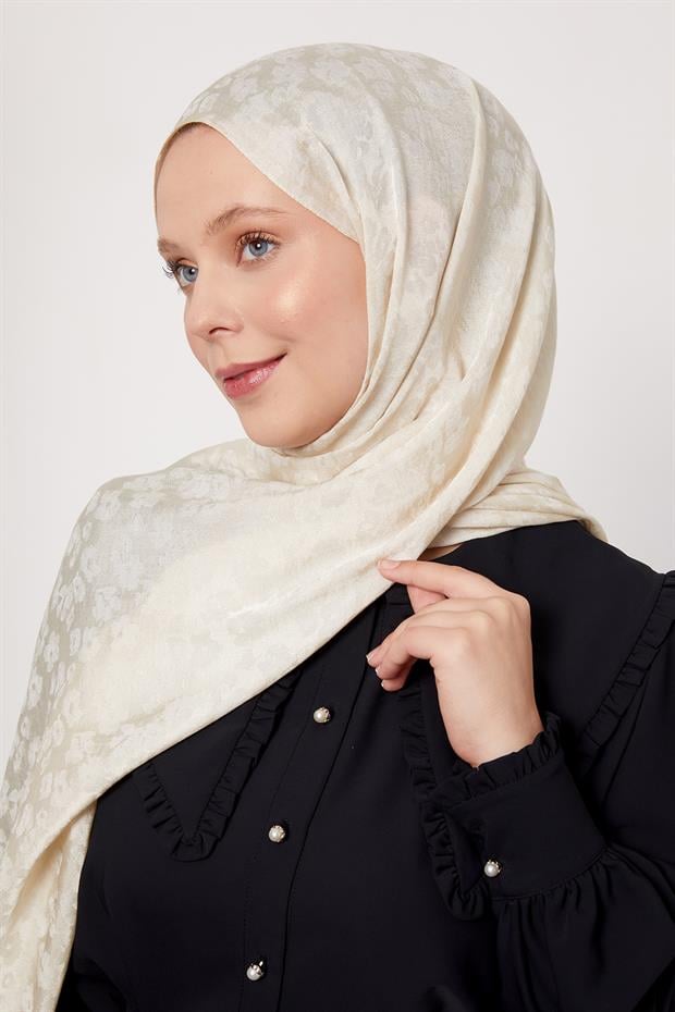Krem Leopar Desen İtalyan Jakar Şal