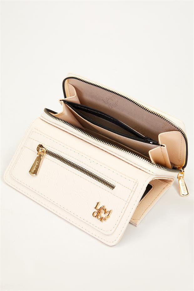 Krem Logo Detay Cüzdan