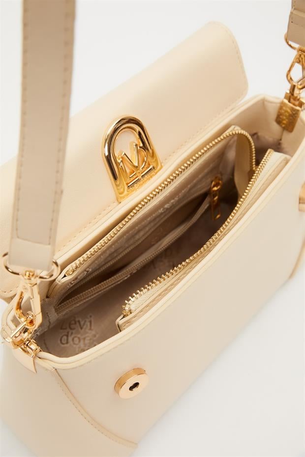 Krem Logo Detay Omuz Çantası