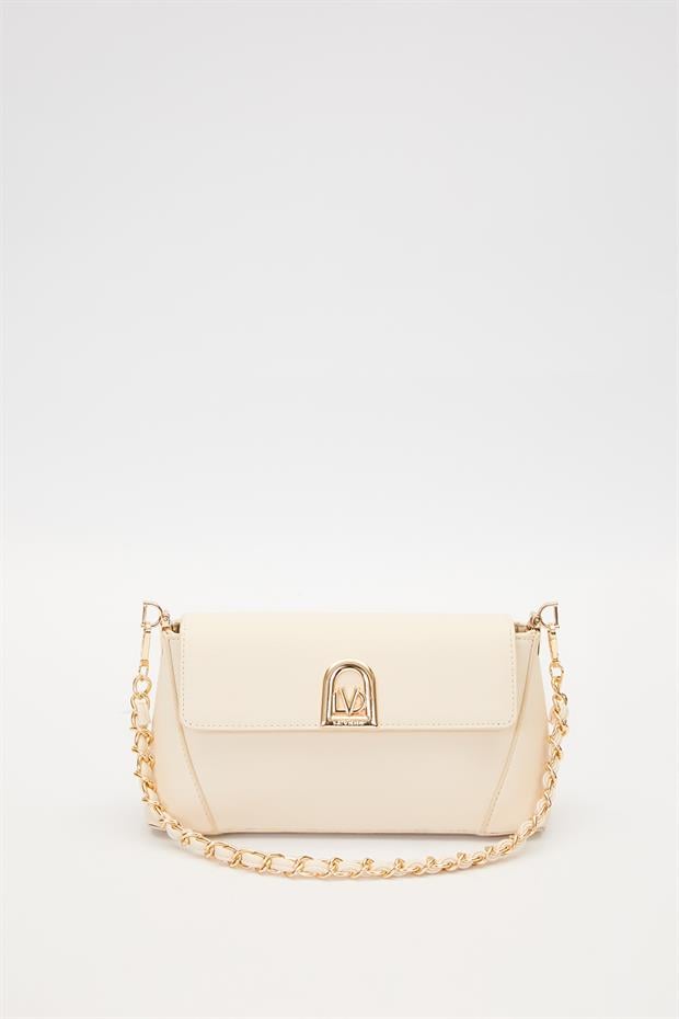 Krem Logo Detay Omuz Çantası