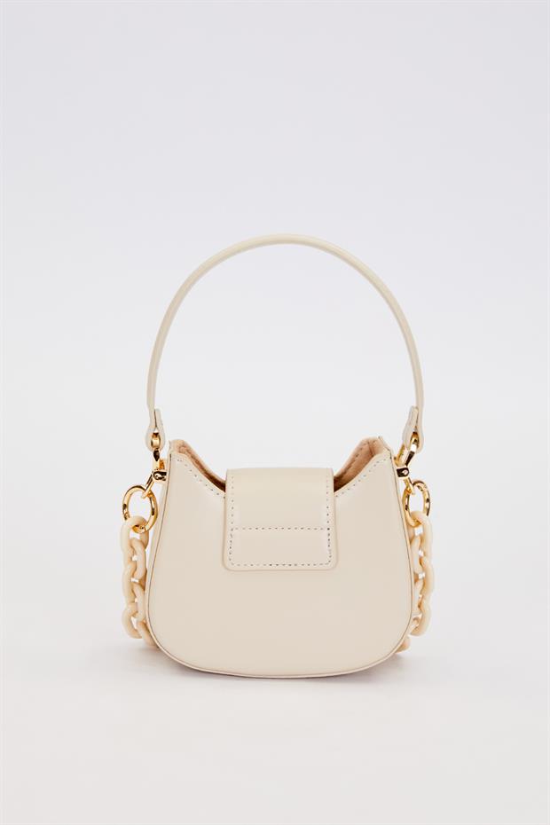 Krem Logo Detay Zincirli El Çantası