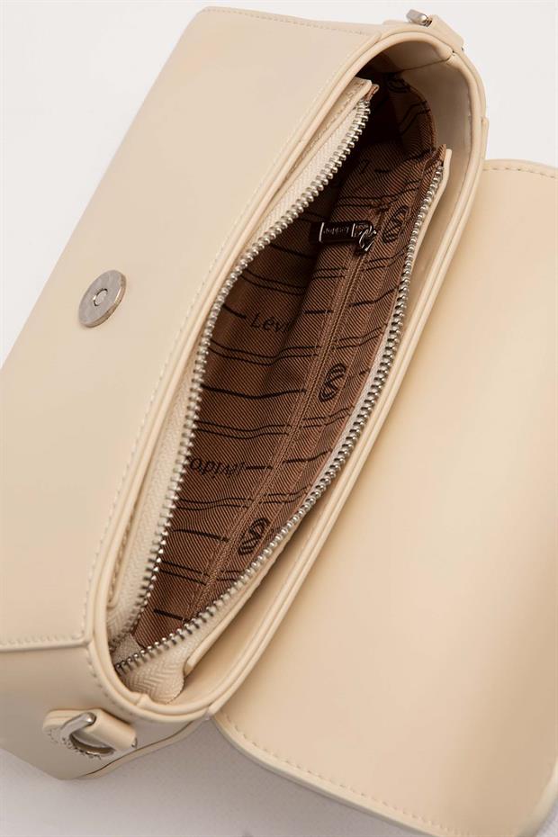 Krem Logo Tokalı Omuz Çantası