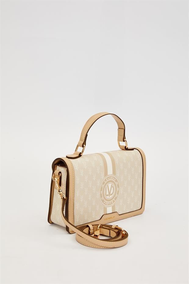 Krem Logolu Monogram Desen El Çantası