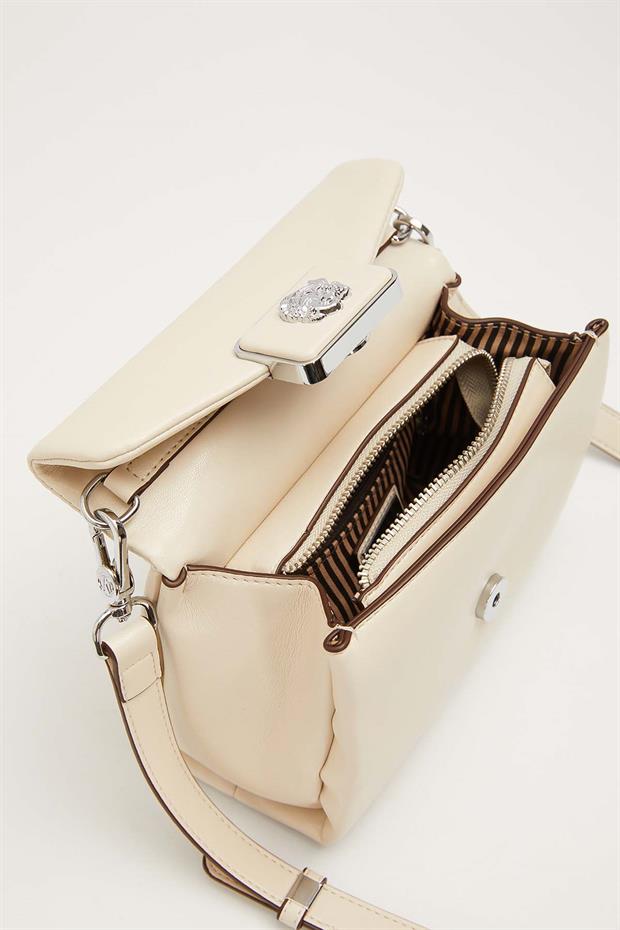 Krem Metal Aksesuar Tokalı El Çantası