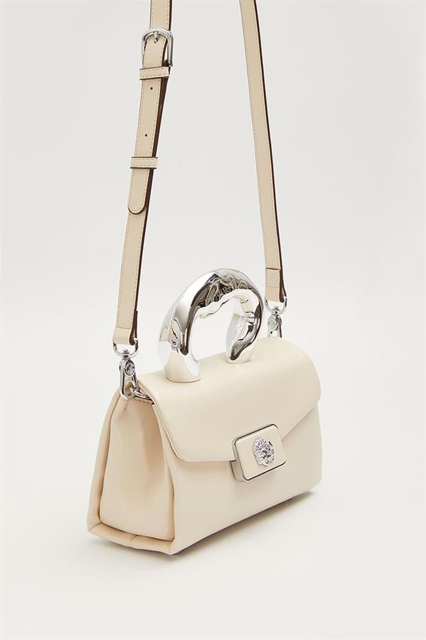 Krem Metal Aksesuar Tokalı El Çantası