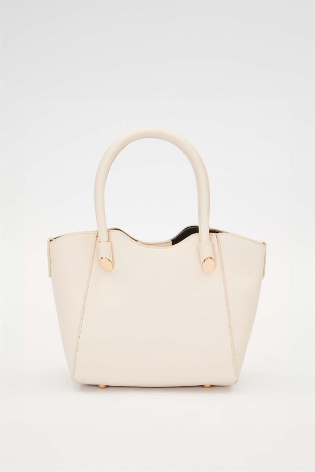 Krem Metal Aksesuarlı El Çanta