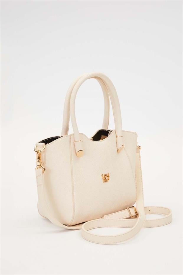 Krem Metal Aksesuarlı El Çanta