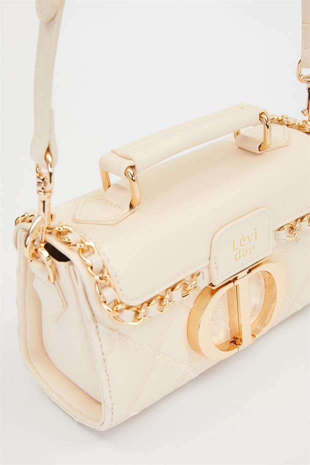Krem Metal Halka Detay Omuz Çantası