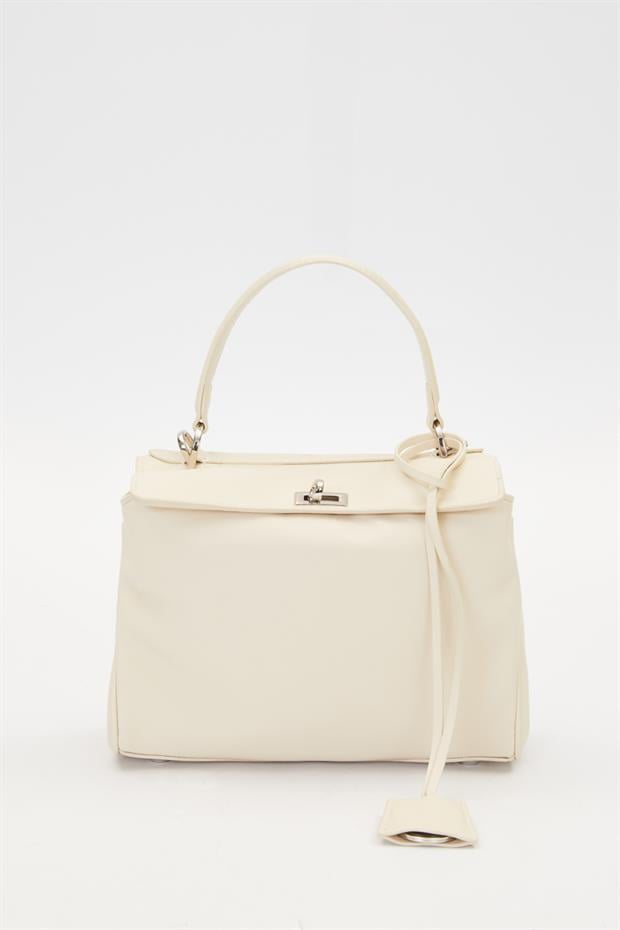 Krem Metal Tokalı El Çantası