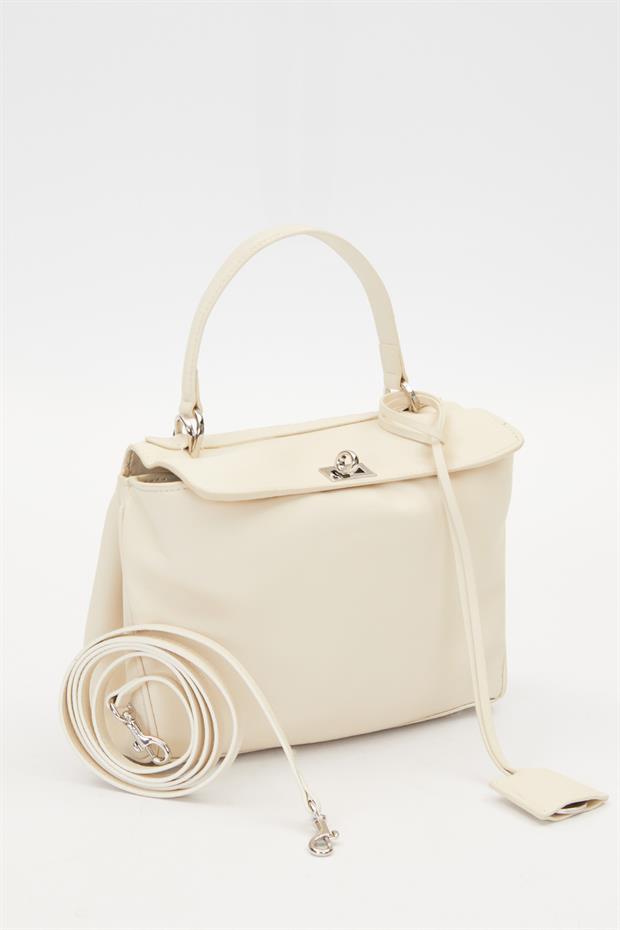 Krem Metal Tokalı El Çantası