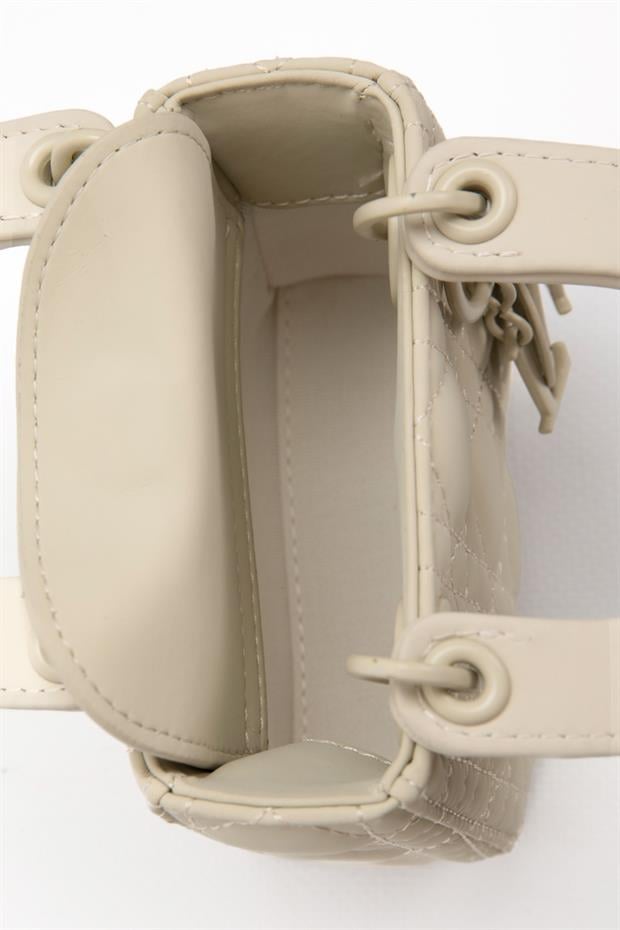 Krem Mini Boy Aksesuar Detaylı El Çantası