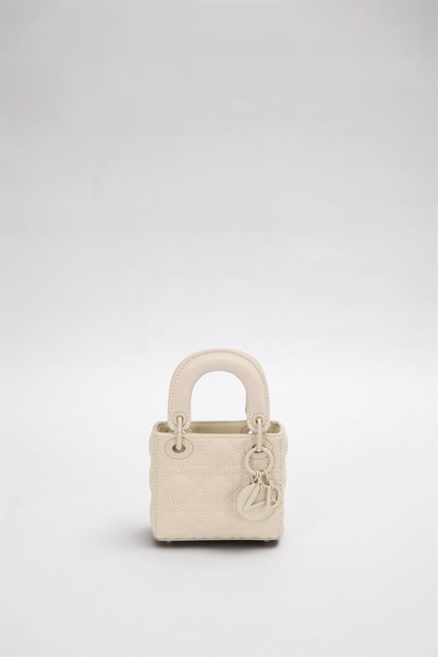 Krem Mini Boy Aksesuar Detaylı El Çantası