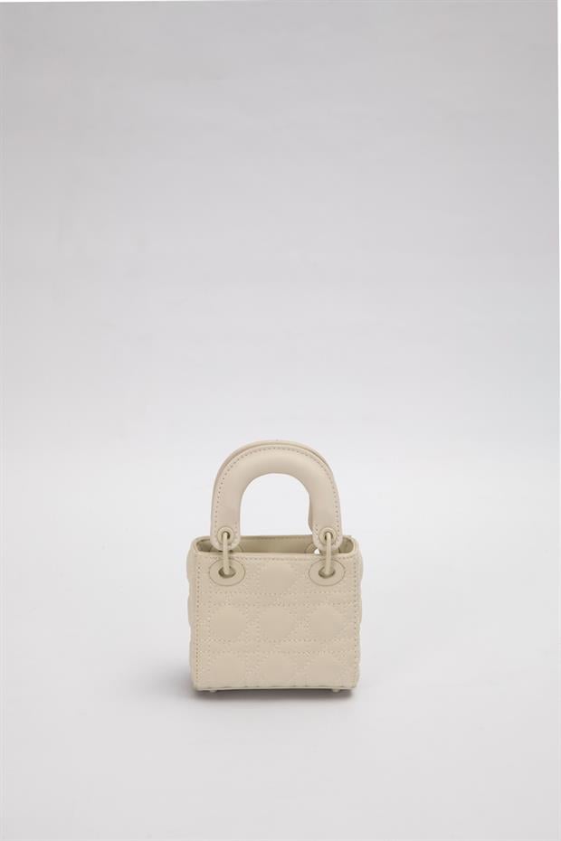 Krem Mini Boy Aksesuar Detaylı El Çantası