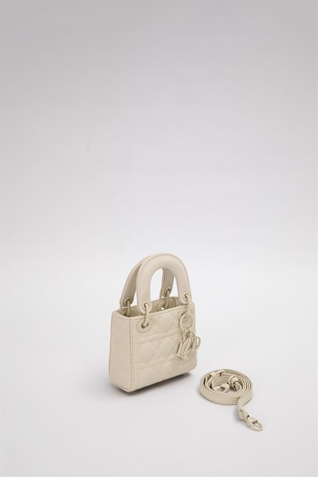 Krem Mini Boy Aksesuar Detaylı El Çantası