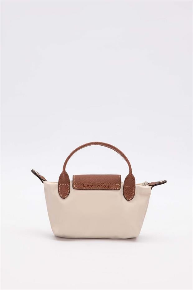 Krem Mini Boy Deri Kapak Detaylı El Çantası