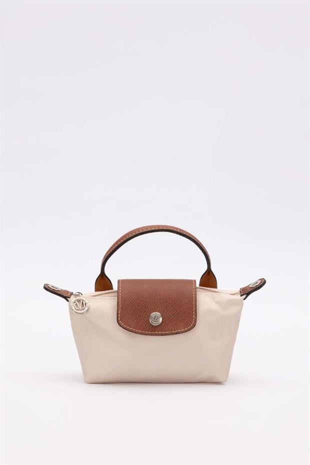 Krem Mini Boy Deri Kapak Detaylı El Çantası