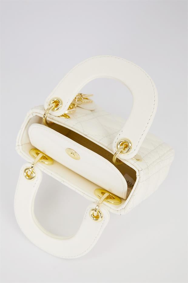 Krem Mini Kapitone El Çantası