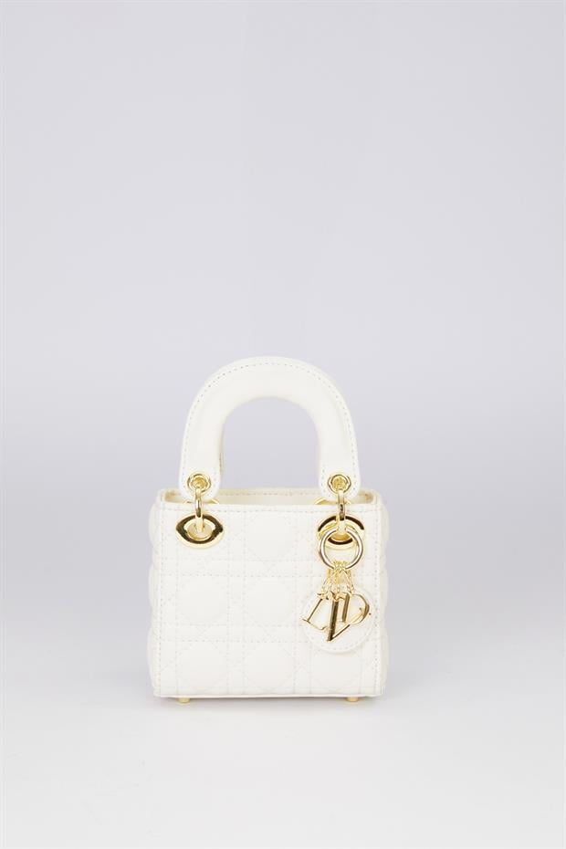 Krem Mini Kapitone El Çantası