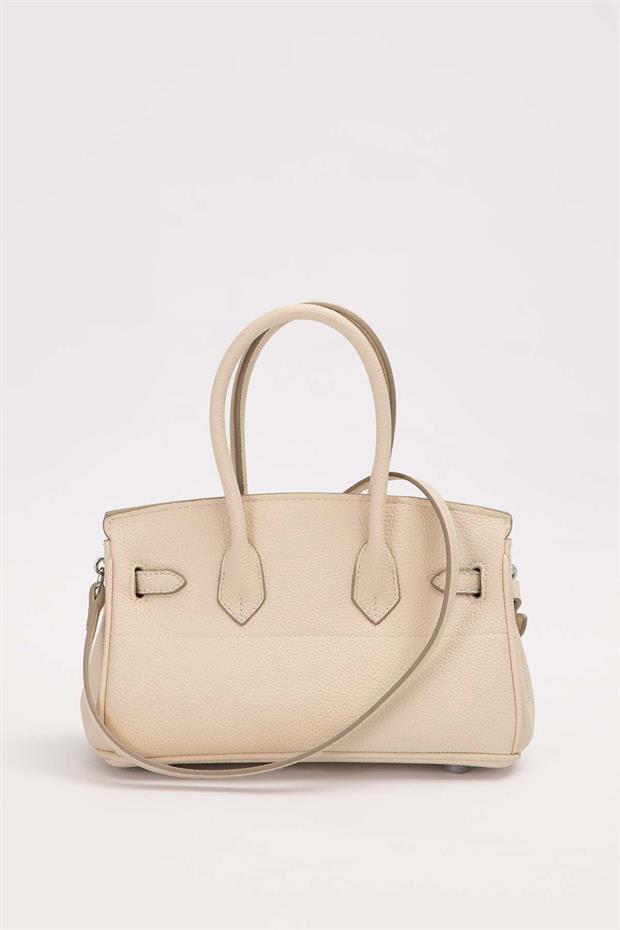 Krem Mini Kilit Detaylı El Çantası