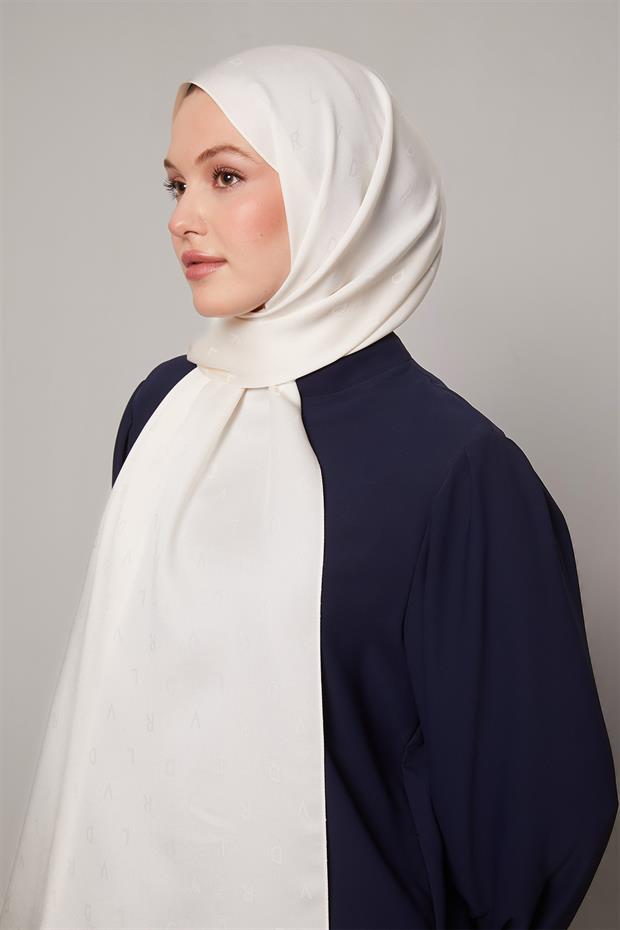 Krem Mini LVD Baskılı Jakarlı Şal