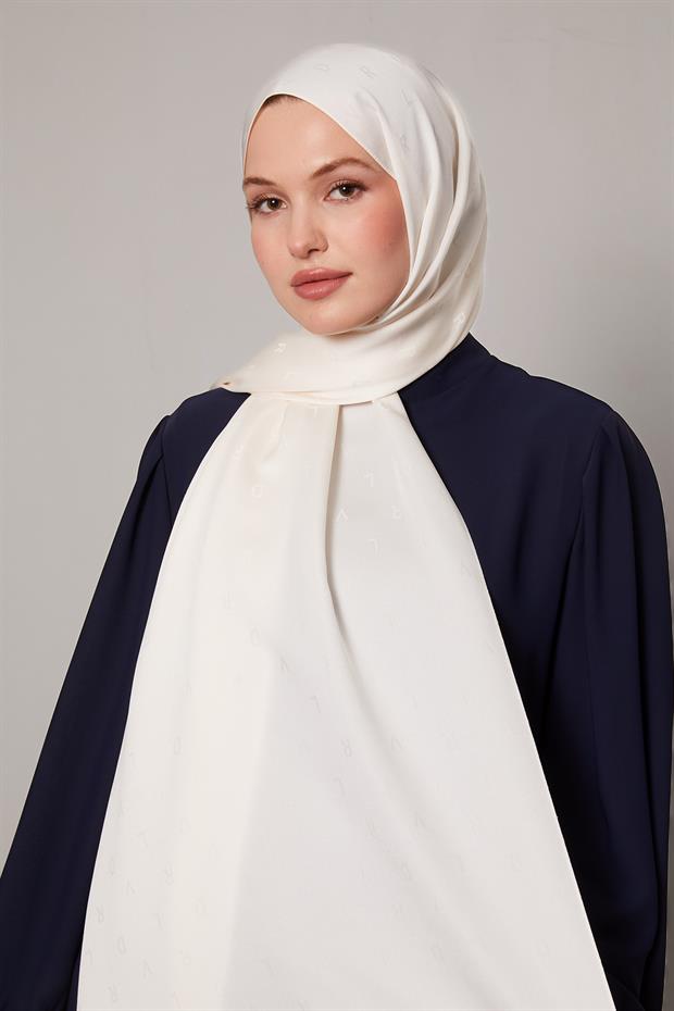 Krem Mini LVD Baskılı Jakarlı Şal