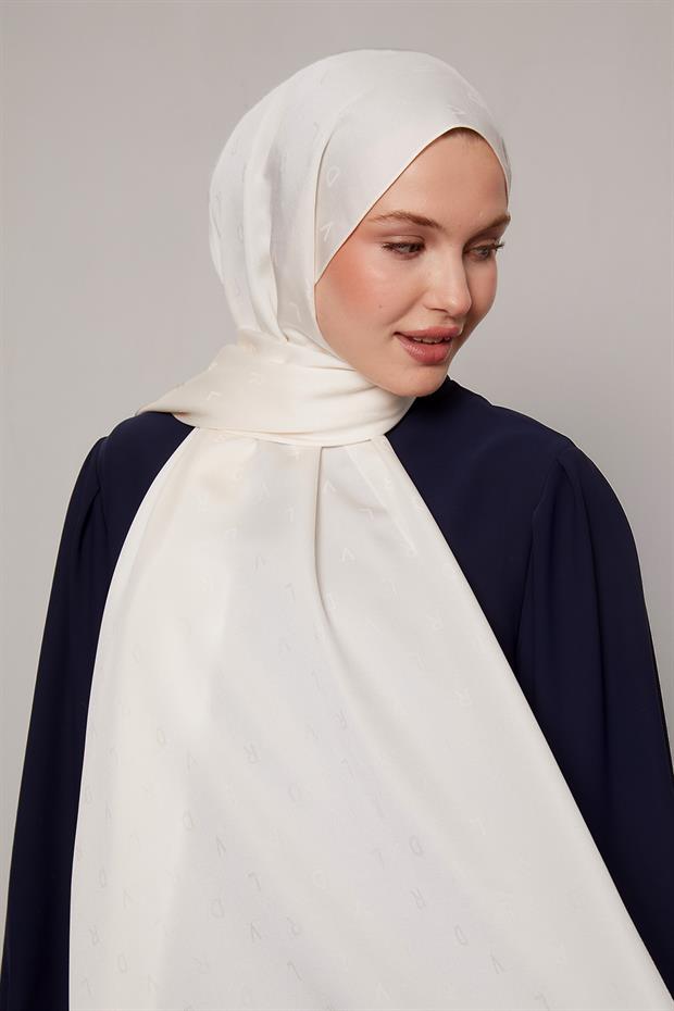 Krem Mini LVD Baskılı Jakarlı Şal