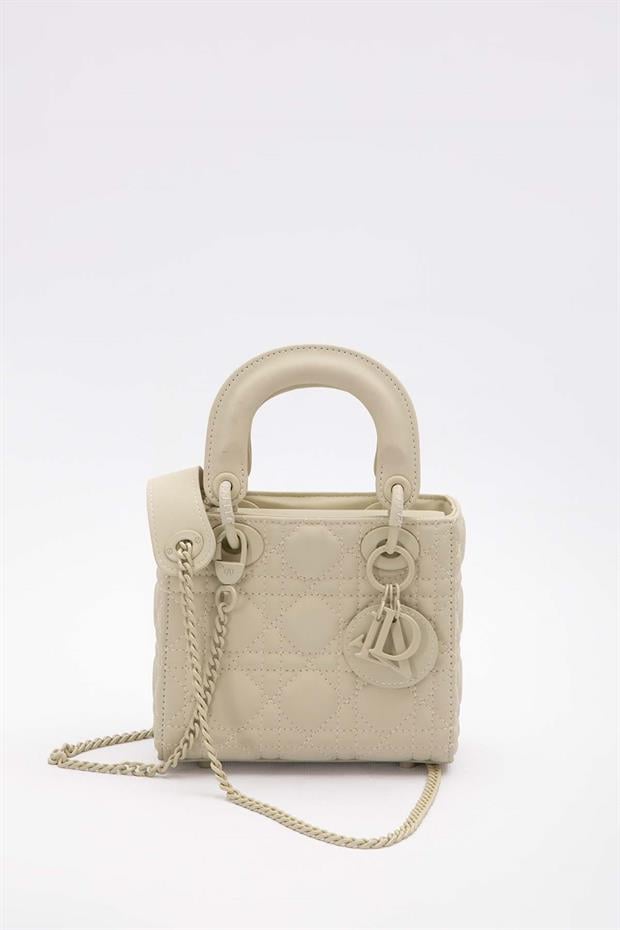 Krem Mini Zincir Aksesuarlı El Çantası