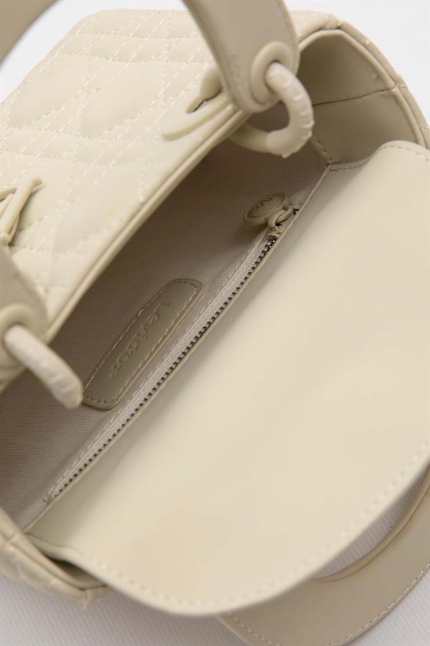 Krem Mini Zincir Aksesuarlı El Çantası