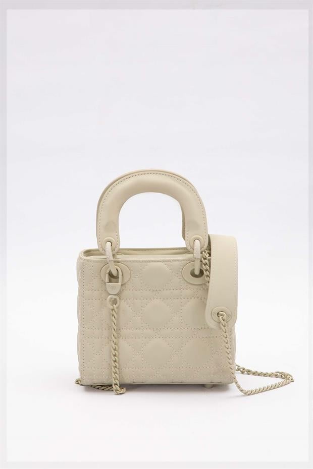 Krem Mini Zincir Aksesuarlı El Çantası