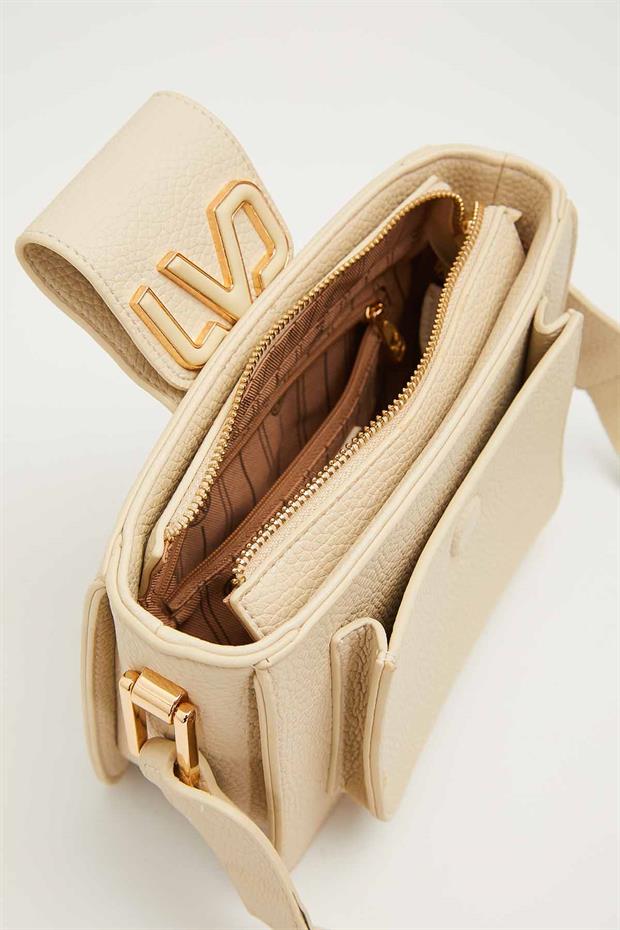 Krem Ön Cep Detaylı Omuz Çantası