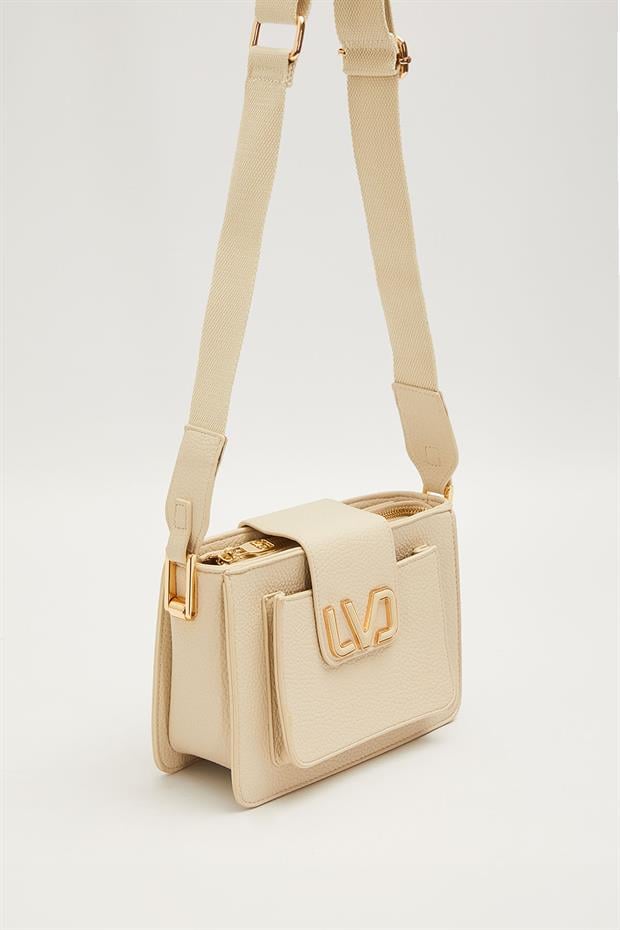 Krem Ön Cep Detaylı Omuz Çantası