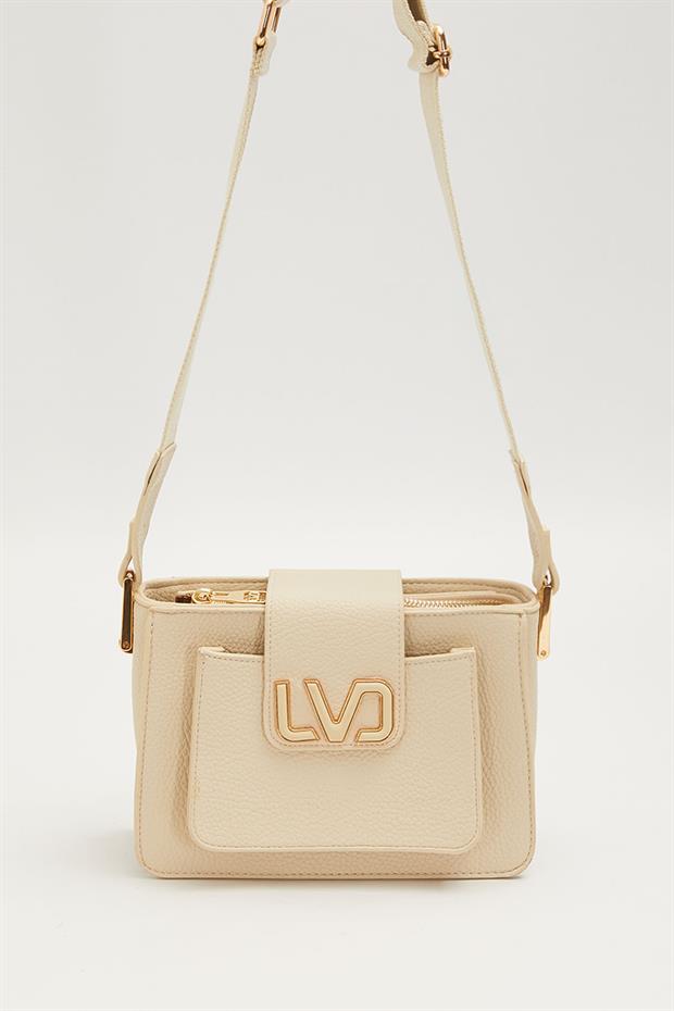 Krem Ön Cep Detaylı Omuz Çantası