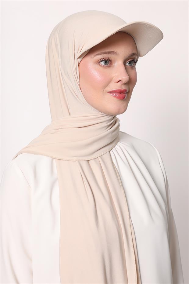 Krem Pratik Şapkalı Şal