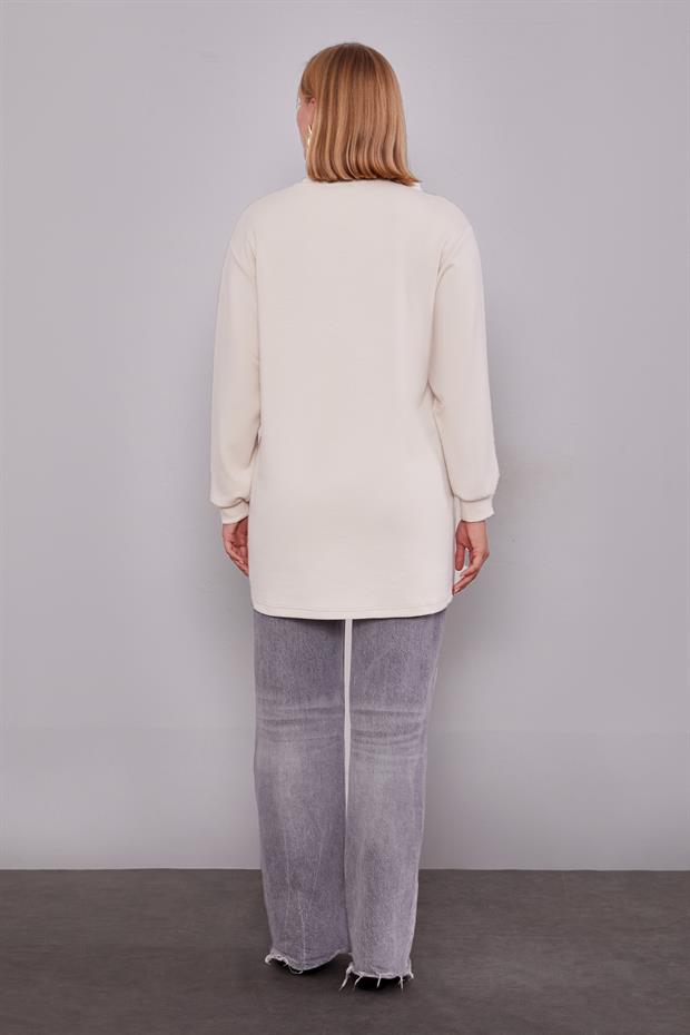 Krem Pul Detaylı Sweatshirt